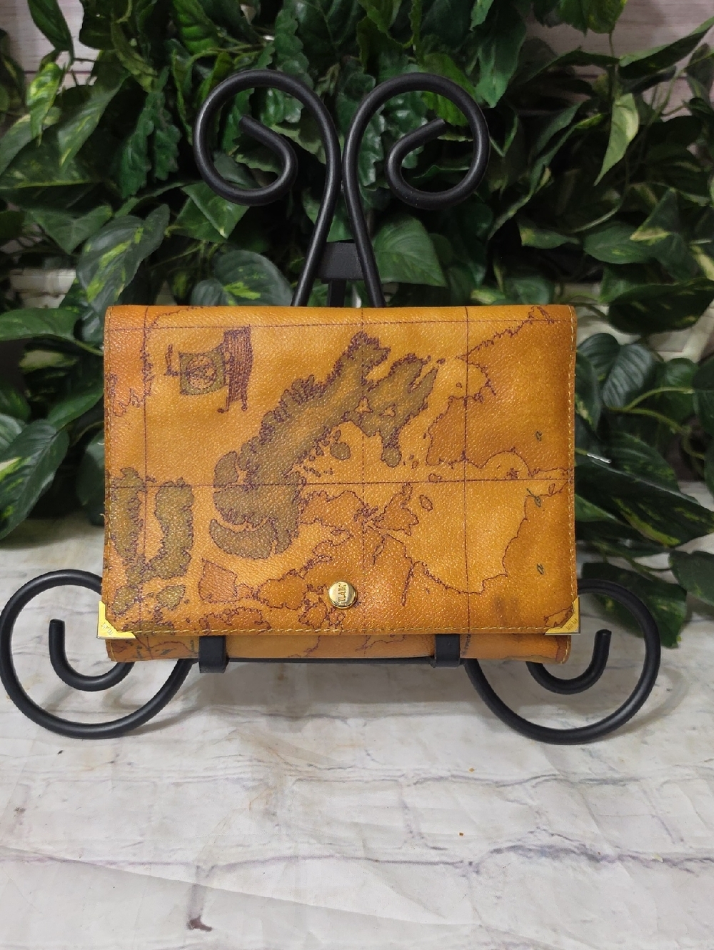Alviero Martini  Vintage Map-Print Leather Wallet/Notebook in Tan and Brown - Picture 2 of 10